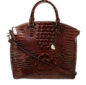 Brahmin Brown Crocodile-Embossed Satchel